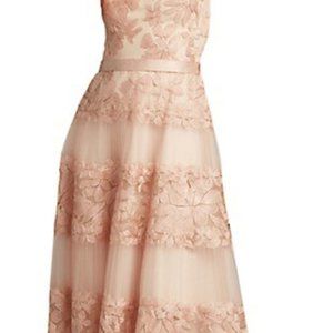 Tadashi Shoji -  Adriane Floral embroidered Tea length Dress in Antique Pink
